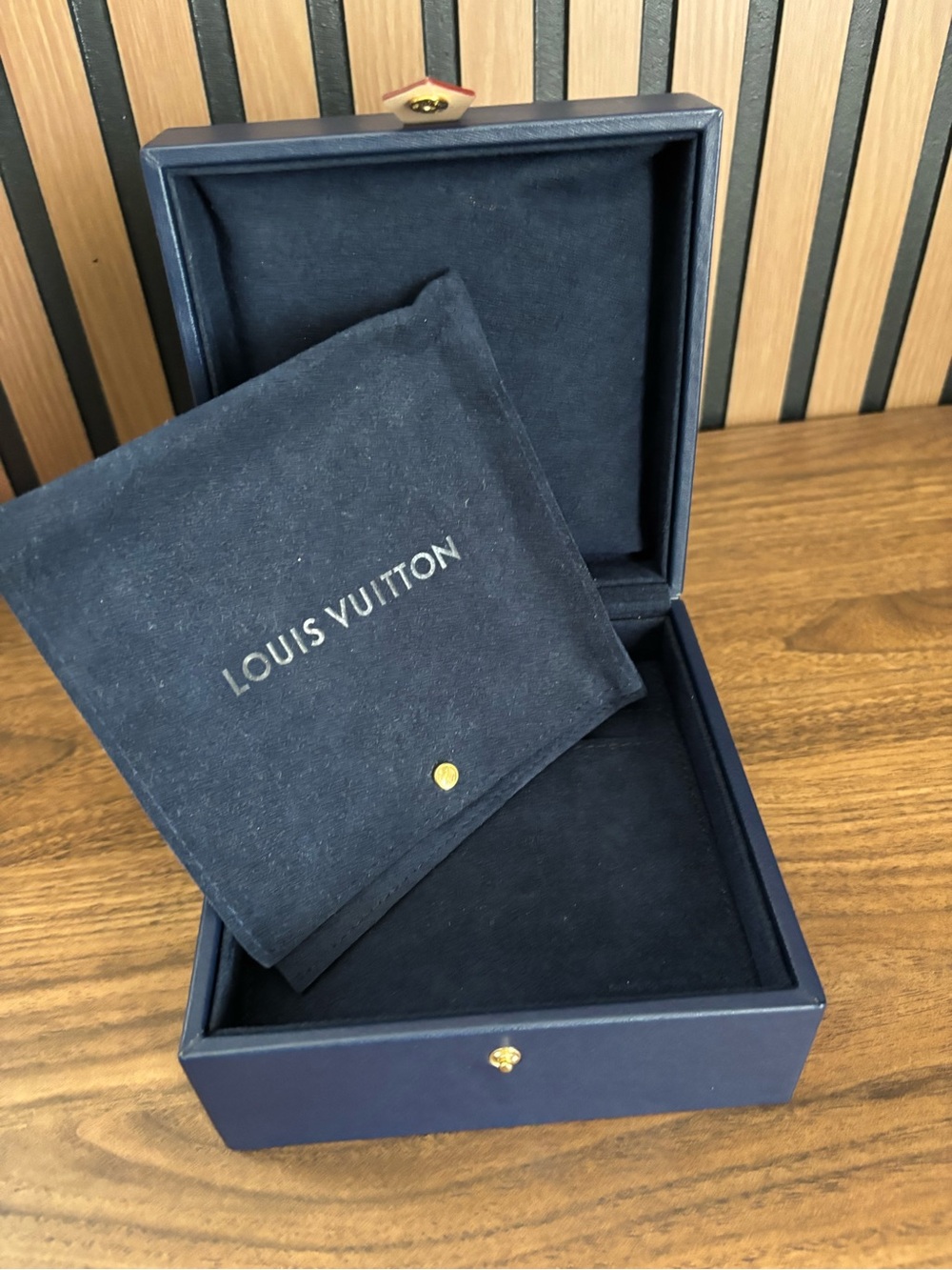 Louis Vuitton Navy Blue Jewelry Box with Gold Accent